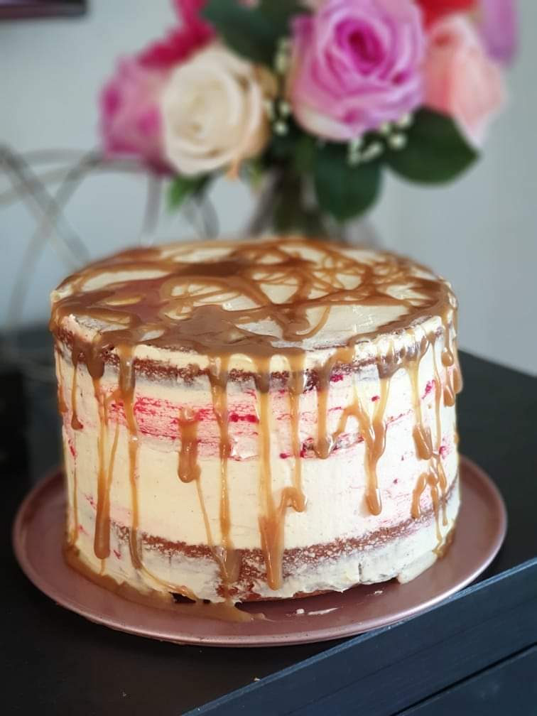 White Chocolate, Raspberry, Vanilla Bean & Salted Caramel&nbsp;Layer-Cake